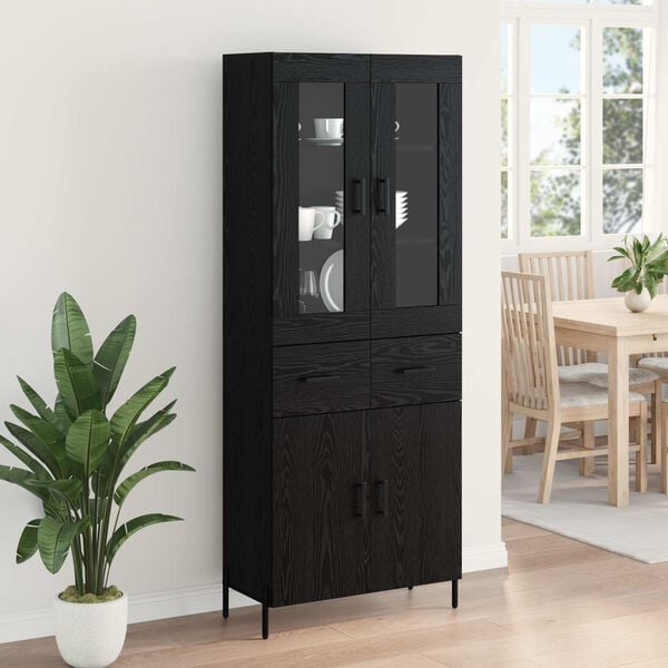 vidaXL Highboard Čierny dub 69,5 x 34 x 180 cm Kompozitn&eacute; drevo
