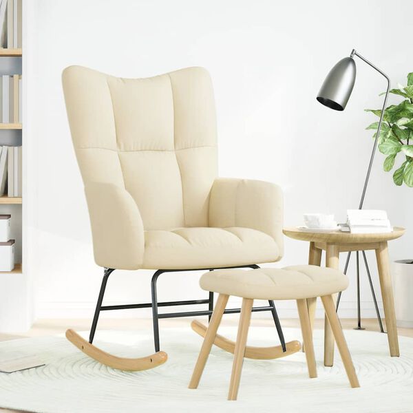 vidaXL Hojdacie kreslo s podnožkou kr&eacute;mov&eacute; l&aacute;tka