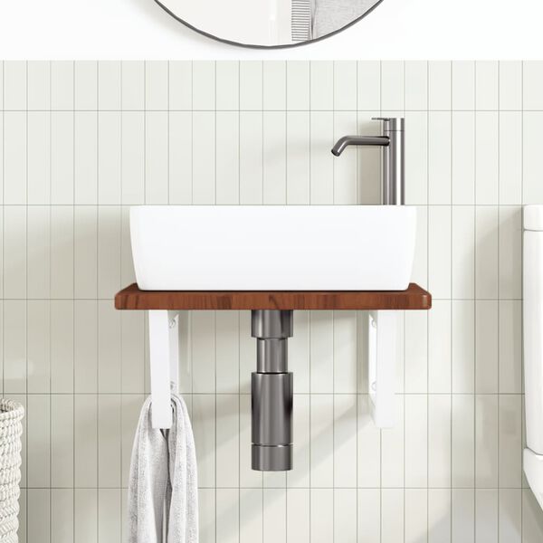 vidaXL Polica pod umývadlo, nástenná, oceľ a dubový masív