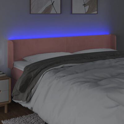 vidaXL Čelo postele s LED ružové 163x16x78/88 cm zamat
