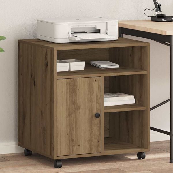 vidaXL Stojan na tlačiareň s &uacute;ložiskom dub artisan 60 x 50 x 67 cm