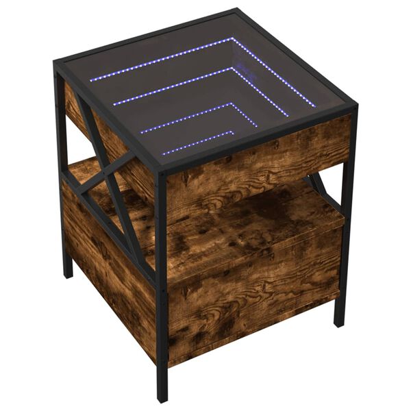 vidaXL Nočný stolík s nekonečnými LED dymový dub 40x40x51 cm