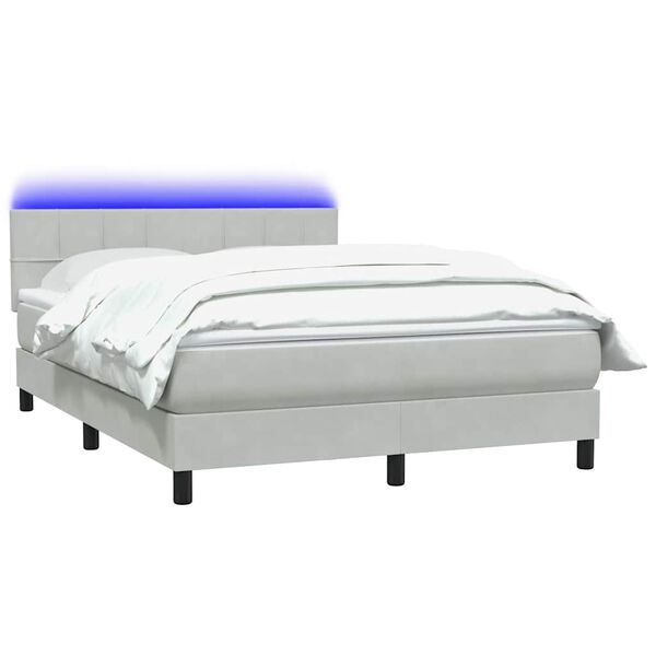 vidaXL Box Spring Posteľ s matracom a LED Svetlosiv&aacute; 160x220 cm Zamat
