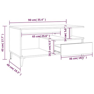 vidaXL Konferenčný stolík biely 90x49x45 cm spracované drevo