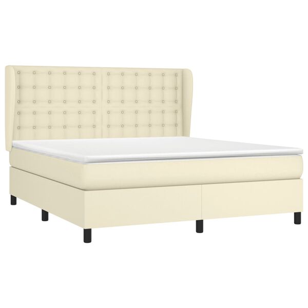 vidaXL Boxspring posteľ s matracom kr&eacute;mov&aacute; 180x200 cm umel&aacute; koža