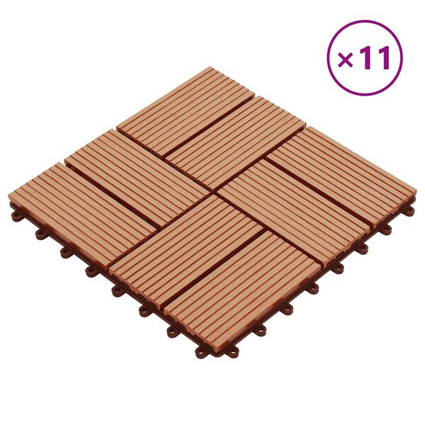 vidaXL Dlažba na terasu 11 pcs T&iacute;k 30 x 30 cm drevoplast