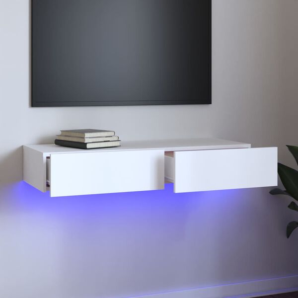 vidaXL TV skrinka s LED svetlami biela 90x35x15,5 cm