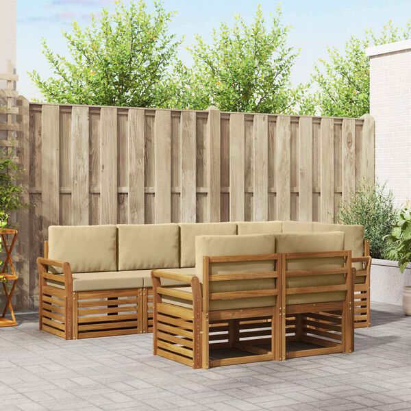 vidaXL S&uacute;pravy pohoviek 7 pcs Pr&iacute;rodn&aacute; a b&eacute;žov&aacute; Pevn&eacute; ak&aacute;ciov&eacute; drevo