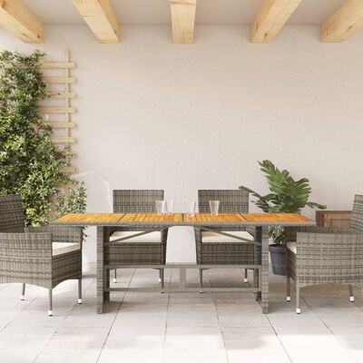vidaXL Záhradný stôl s akáciovou doskou sivý 190x80x74 cm polyratan