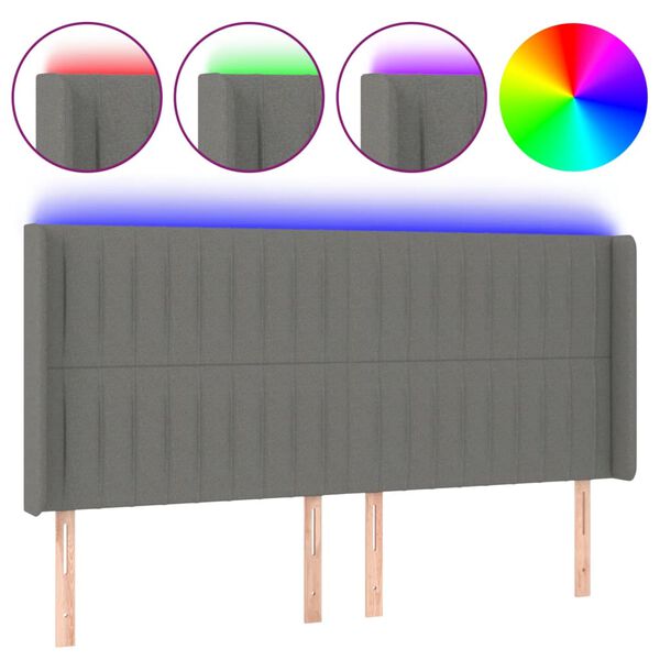 vidaXL Čelo postele s LED tmavosiv&eacute; 163x16x118/128 cm l&aacute;tka