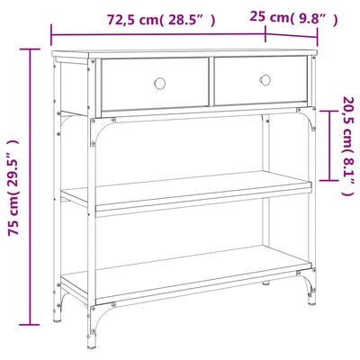 vidaXL Konzolový stolík sivý sonoma 72,5x25x75 cm kompozitné drevo