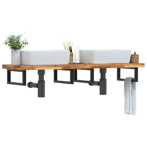 vidaXL Polica pod um&yacute;vadlo n&aacute;stenn&aacute; oceľ a ak&aacute;ciov&yacute; mas&iacute;v