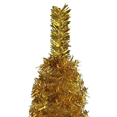 vidaXL Úzky osvetlený vianočný stromček, zlatý 210 cm