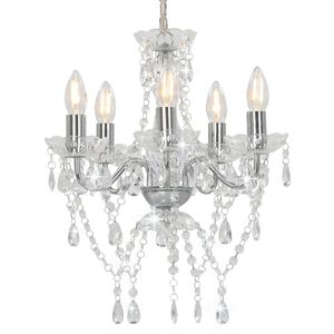 vidaXL Luster s kri&scaron;t&aacute;likmi, strieborn&yacute;, okr&uacute;hly 5 x E14