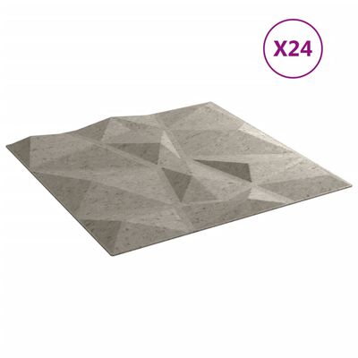 vidaXL Nástenné panely 24 ks, betónovo sivé 50x50 cm, XPS 6 m² diamant