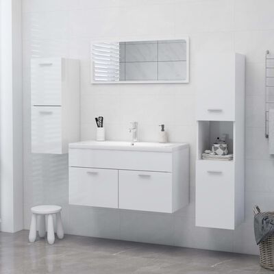 vidaXL Skrinka do kúpeľne vysokolesklá biela 30x30x80 cm drevotrieska