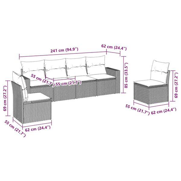 vidaXL 6-dielna z&aacute;hradn&aacute; sedacia s&uacute;prava s vank&uacute;&scaron;mi hned&aacute; polyratanov&aacute;