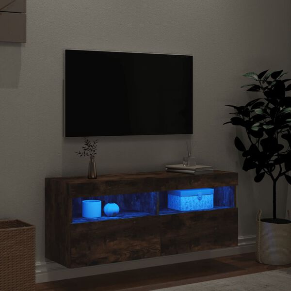 vidaXL TV n&aacute;stenn&aacute; skrinka s LED svetlami dymov&yacute; dub 100x30x40 cm