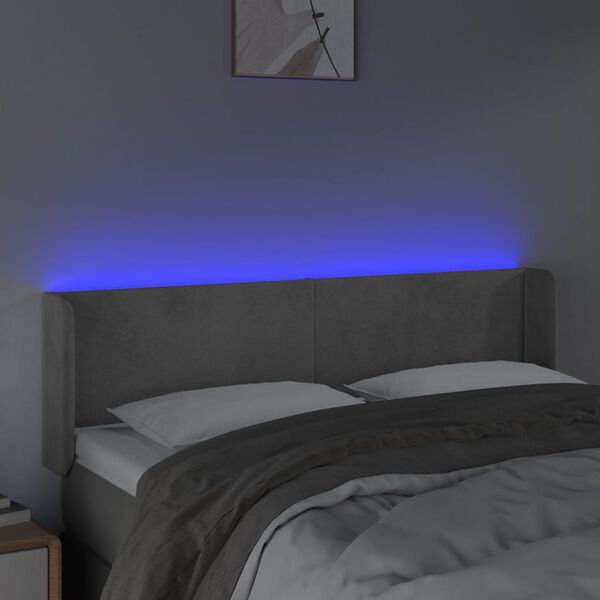 vidaXL Čelo postele s LED bledosivé 147x16x78/88 cm zamat