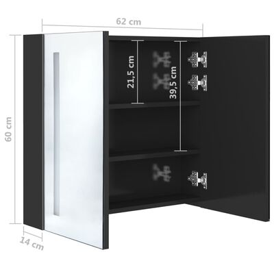 vidaXL LED kúpeľňová zrkadlová skrinka žiarivá čierna 62x14x60 cm