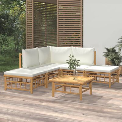 vidaXL 6-dielna záhradná sedacia súprava krémovo-biele vankúše bambus