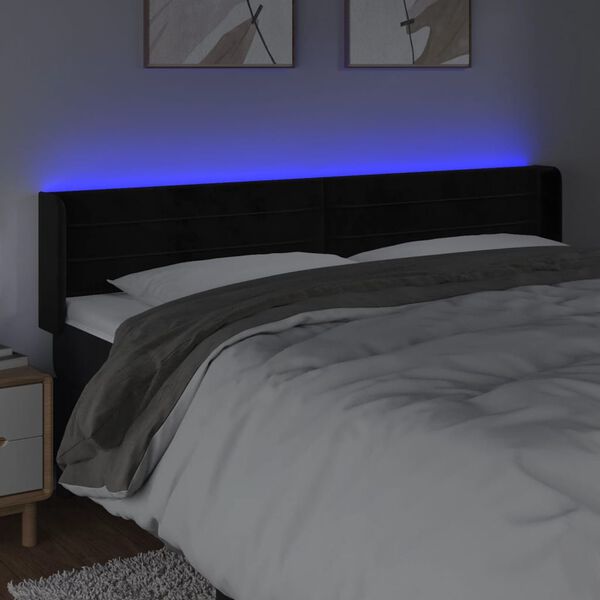 vidaXL Čelo postele s LED čierne 163x16x78/88 cm zamat