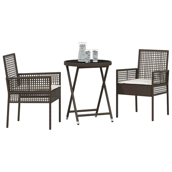vidaXL Záhradný bistro set 3 pcs Hnedá polyratan