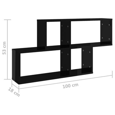vidaXL Nástenná polica, lesklá čierna 100x18x53 cm, kompozitné drevo