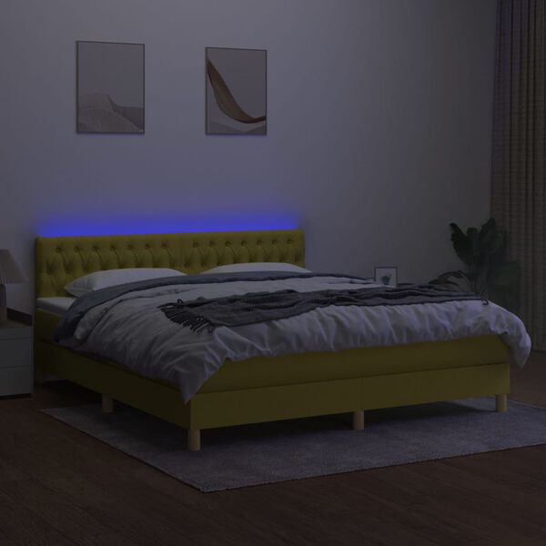 vidaXL Posteľ boxsping s matracom a LED zelen&aacute; 180x200 cm l&aacute;tka
