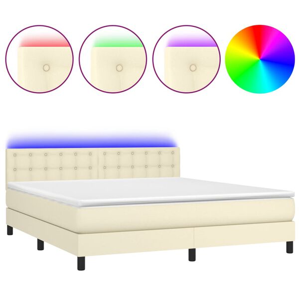 vidaXL Boxspring posteľ s matracom a LED kr&eacute;mov&aacute; 180x200 cm umel&aacute; koža