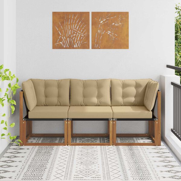 vidaXL Vonkaj&scaron;ia stredn&aacute; a rohov&aacute; pohovka s vank&uacute;&scaron;om 3 Kus Pr&iacute;rodn&aacute;