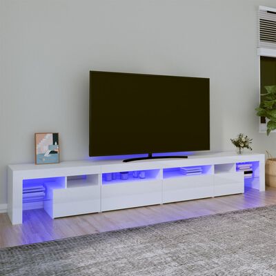vidaXL TV skrinka s LED svetlami lesklá biela 260x36,5x40 cm