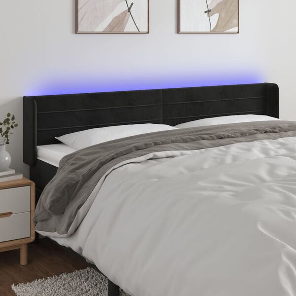 vidaXL Čelo postele s LED čierne 203x16x78/88 cm zamat
