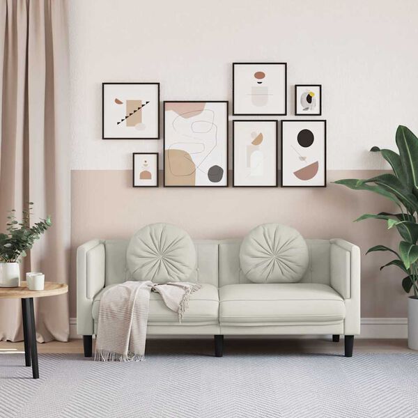 vidaXL Pohovka s vankúšmi 2-miestna krémová zamat