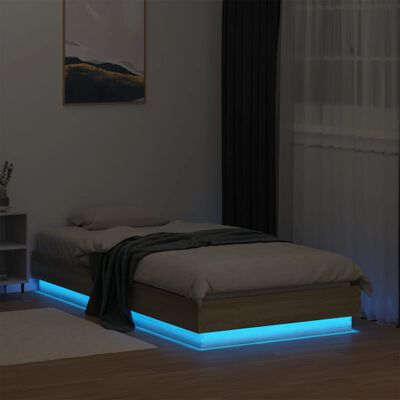 vidaXL Posteľný rám s LED svetlami dub sonoma 90x190 cm