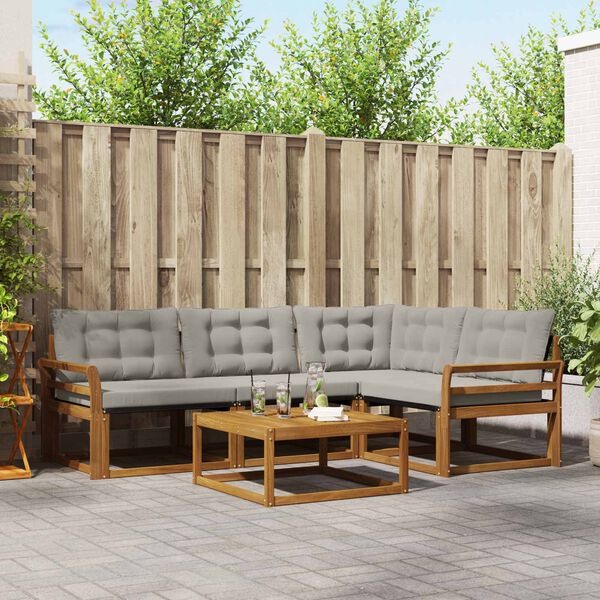 vidaXL Z&aacute;hradn&aacute; s&uacute;prava gaučov s vank&uacute;&scaron;om 5 pcs Pr&iacute;rodn&aacute; a svetlosiv&aacute;