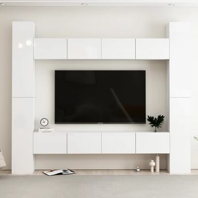 vidaXL 8-dielna súprava TV skriniek lesklá biela drevotrieska