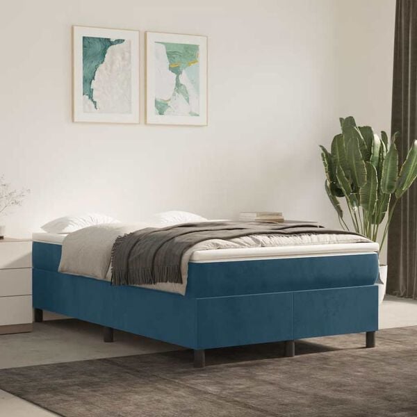 vidaXL Boxspring posteľ s matracom, tmavomodr&aacute; 120x190 cm, zamat