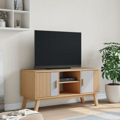 vidaXL TV skrinka OLDEN sivá a hnedá 114x43x57 cm borovicový masív