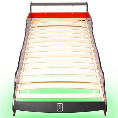 vidaXL Detská posteľ s LED, pretekárske auto, 90x200 cm, červená