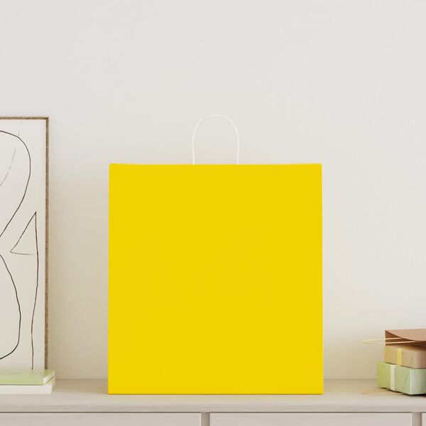 vidaXL Papierov&eacute; ta&scaron;ky 250 ks s r&uacute;čkami, žlt&eacute;, 45x17x48 cm