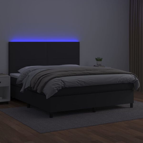 vidaXL Boxspring posteľ s matracom a LED čierna 180x200 cm umel&aacute; koža