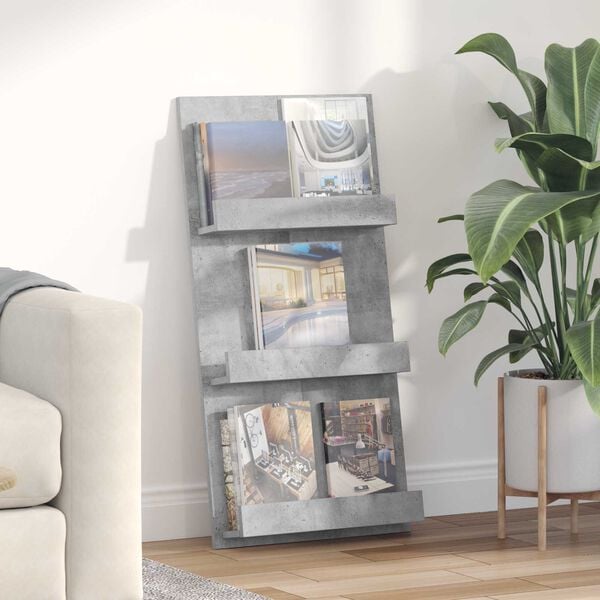 vidaXL Reg&aacute;l na časopisy s poličkou Bet&oacute;nov&aacute; &scaron;ed&aacute; 51 x 11 x 102 cm