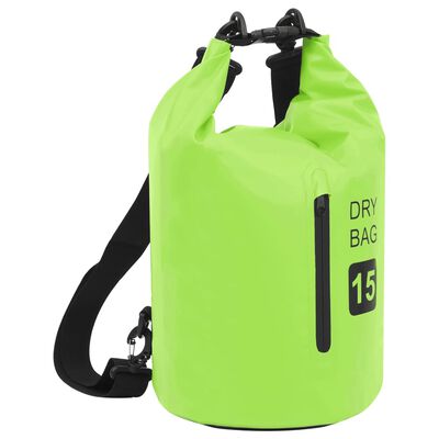 vidaXL Suchá taška so zipsom zelená 15 l PVC