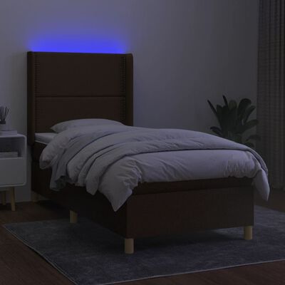 vidaXL Posteľ boxsping s matracom a LED tmavohnedá 80x200 cm látka