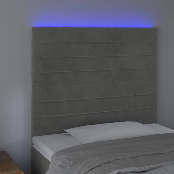 vidaXL Čelo postele s LED bledosiv&eacute; 90x5x118/128 cm zamat