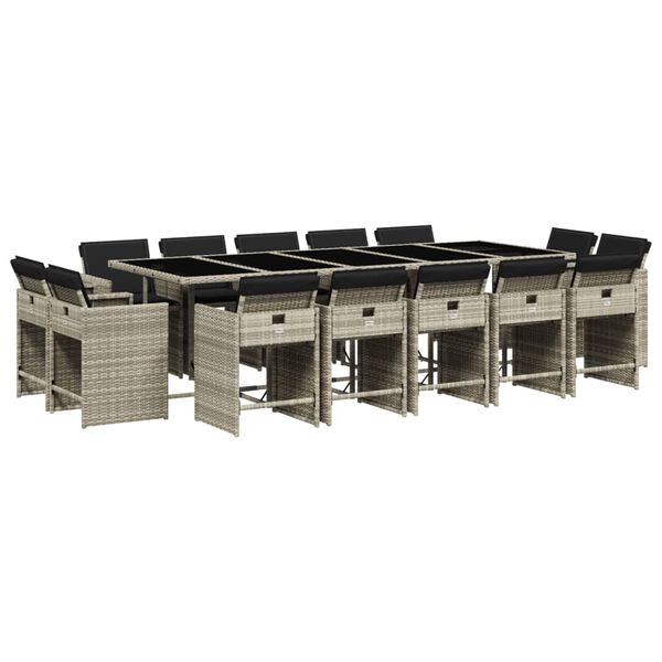 vidaXL 15-dielna z&aacute;hr.jed&aacute;len. s&uacute;prava s vank&uacute;&scaron;mi svetlosiv&aacute; polyratan