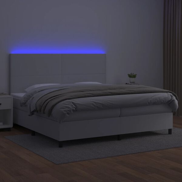 vidaXL Boxspring posteľ s matracom a LED biela 200x200 cm umelá koža