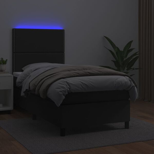 vidaXL Boxspring posteľ s matracom a LED čierna 90x190 cm umel&aacute; koža