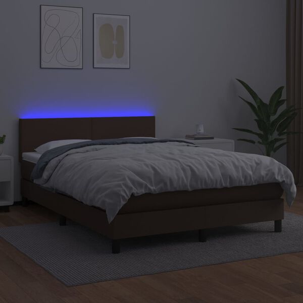 vidaXL Boxspring posteľ s matracom a LED hned&aacute; 140x190 cm umel&aacute; koža